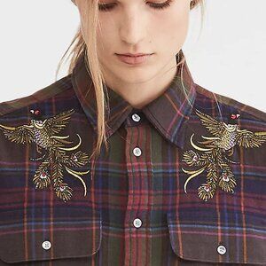 Polo by Ralph Lauren Ladies Vintage Pure Cotton Embroidered Birds Plaid Shirt